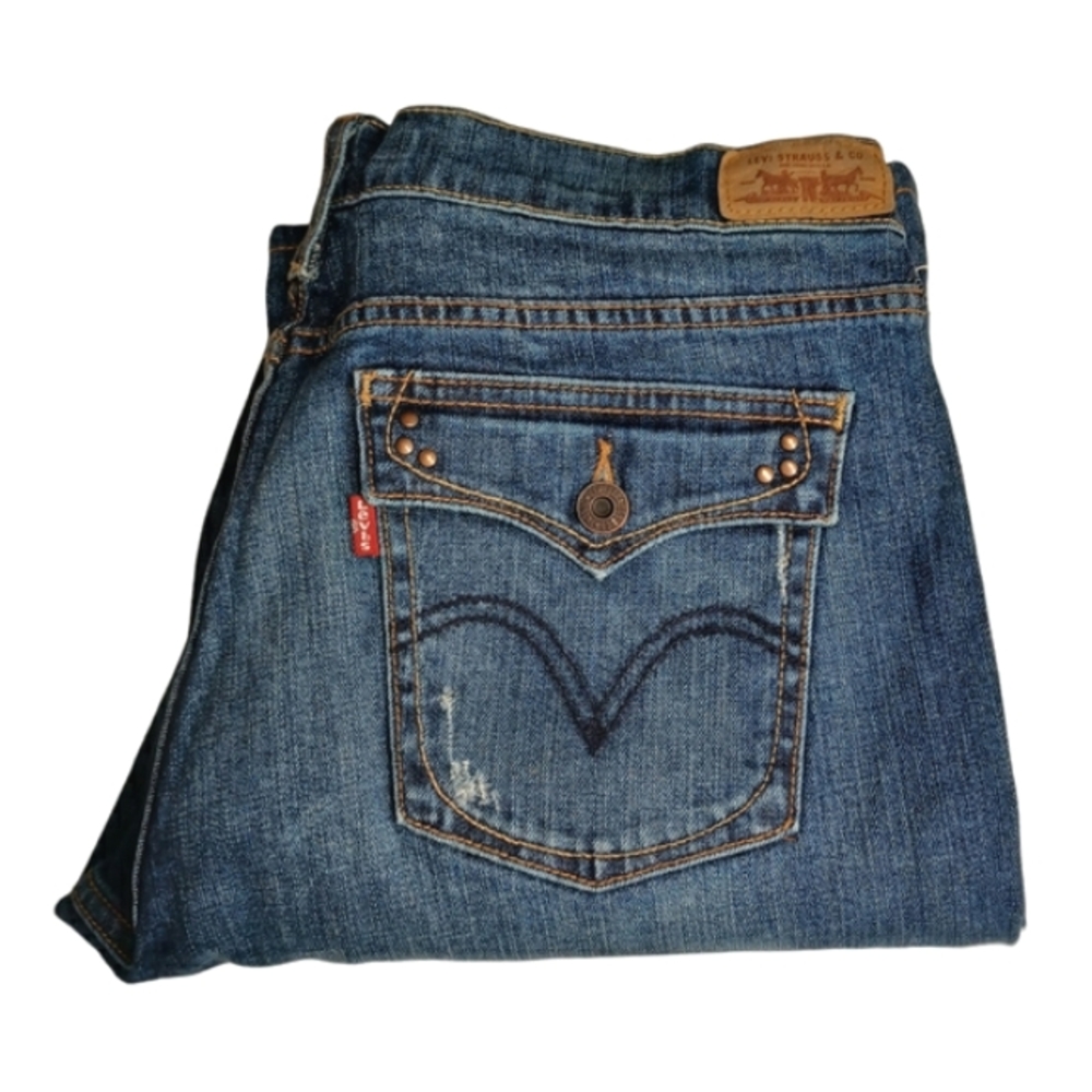 LEVI'S 515 Bootcut Medium Blue Wash Studded Pocket Distressed Jeans 12M